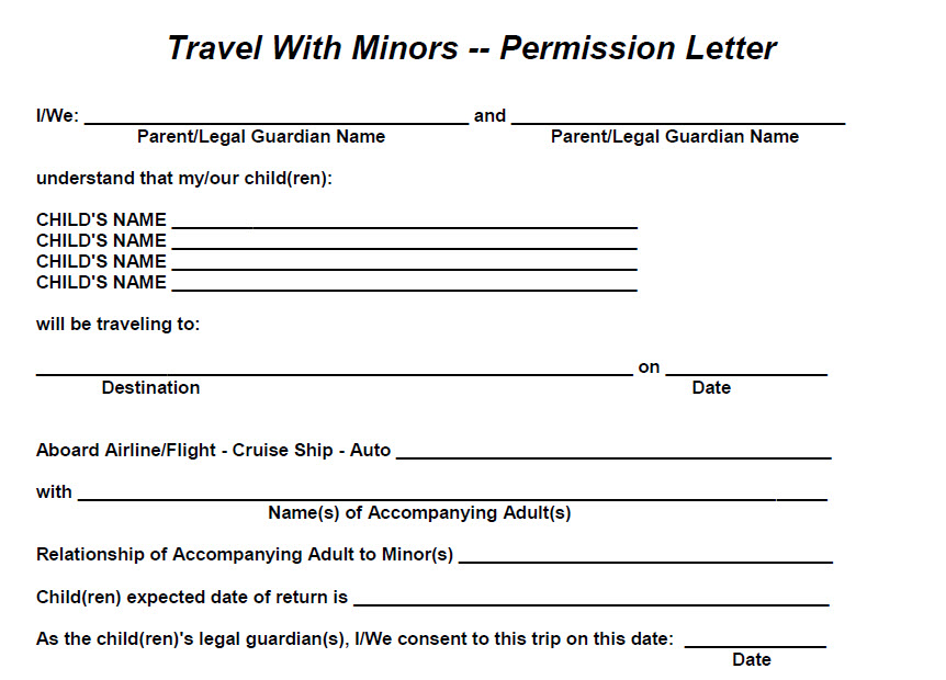 Travel With Minors Permission Letter